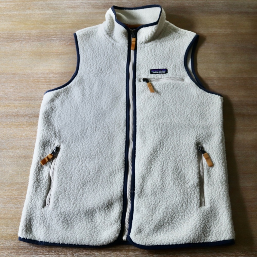 Pre-owned Patagonia Women's Retro Pile Vest in "Pelican" Ivory, Size M.